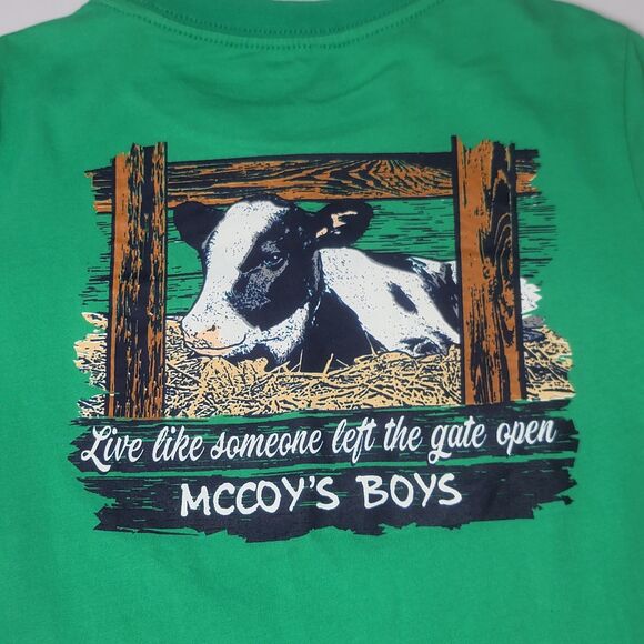 McCoys Boys/Cardin McCoy Green Short Sleeve ‘Gate Open’ Shirt (Size 6) - Picture 1 of 5